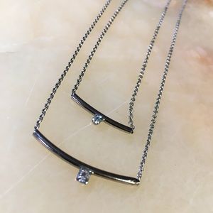 🎈Sale 🎈2 for $10 2 tier strand minimalistic bar rhinestone necklace silver